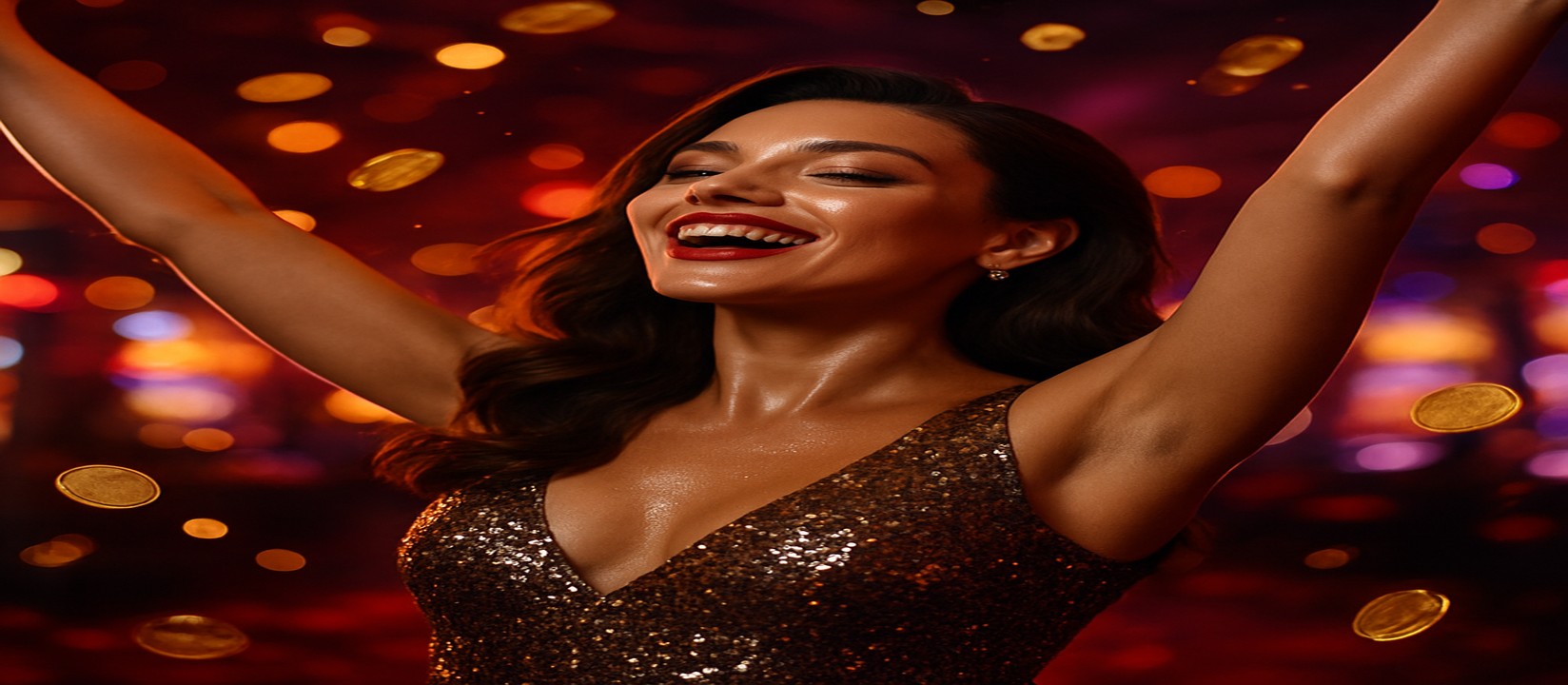 3333def প্ল্যাটফর্মে এভিয়েটর গেমে জয়ের আনন্দে উচ্ছ্বাসিত এক নারী, চারপাশে স্বর্ণমুদ্রা উড়ে উঠছে