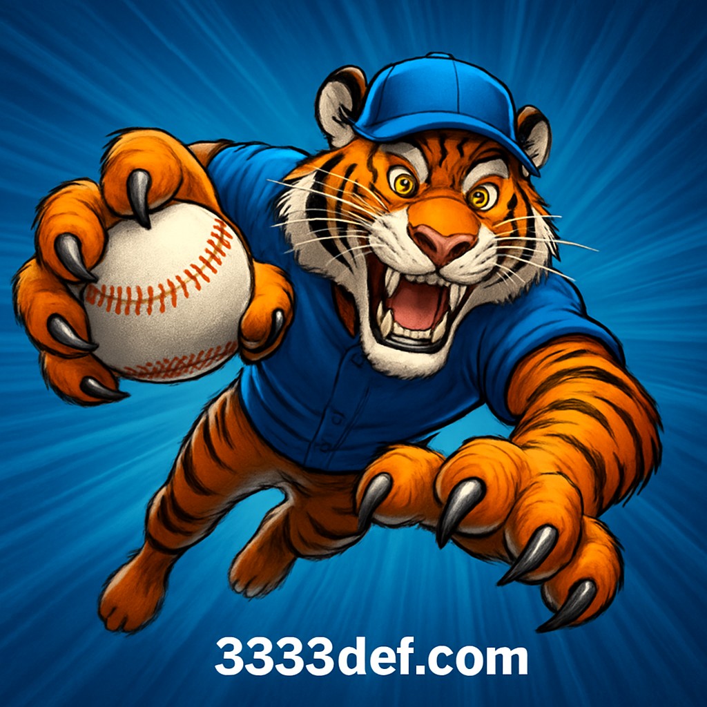 3333def ক্রিকেট গেমিংয়ের প্রতীক হিসেবে ইউনিফর্ম পরা ও হাতে বল ধরে থাকা একটি আনন্দিত টাইগার শাবক